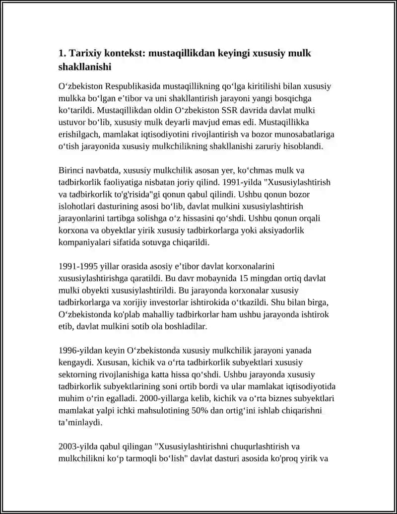 O'ZBEKISTONDA XUSUSIY MULKCHILIKNING SHAKILLANISH JARAYONLARI 3