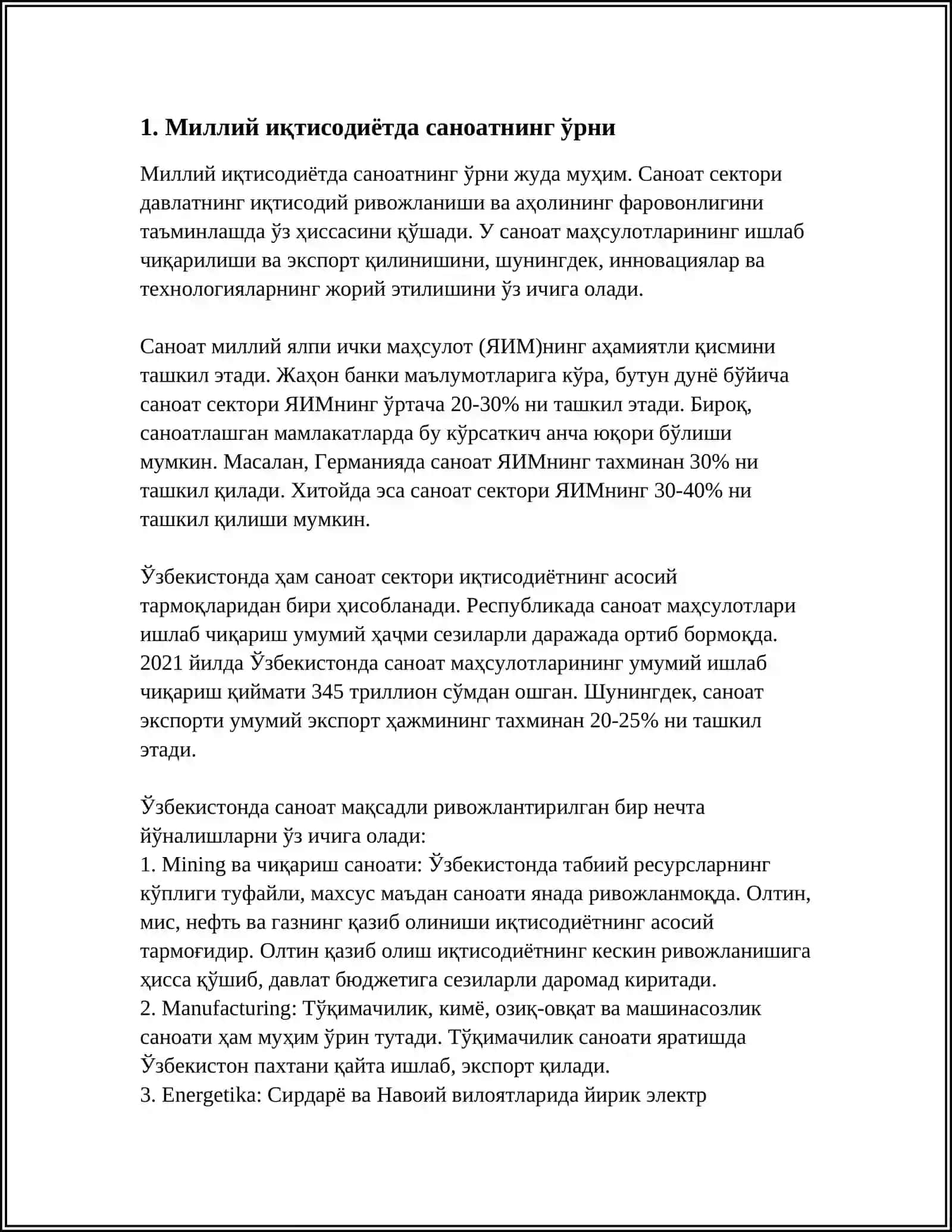 САНОАТНИНГ МИЛЛИЙ ИҚТИСОДИЁТДАГИ АҲАМИЯТИ 3