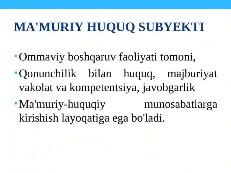 Ma'muriy huquq subyektlari 3
