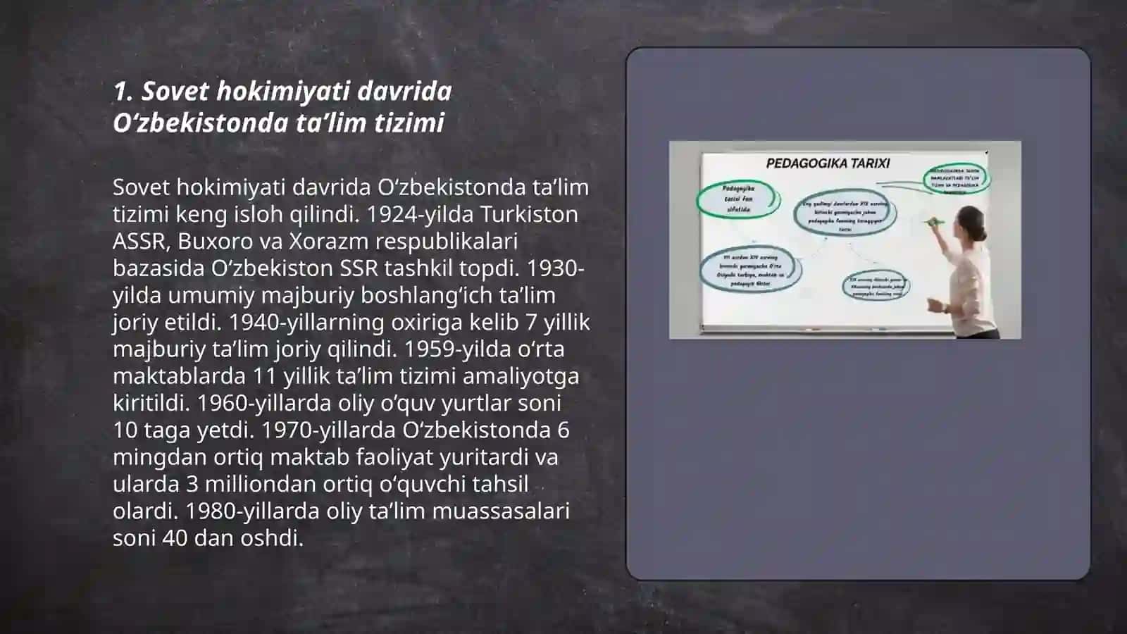 1924-1991yillarda oʻzbekistonda taʼlim tizimi va pedagogik fikrlar rivoji Ppt 3