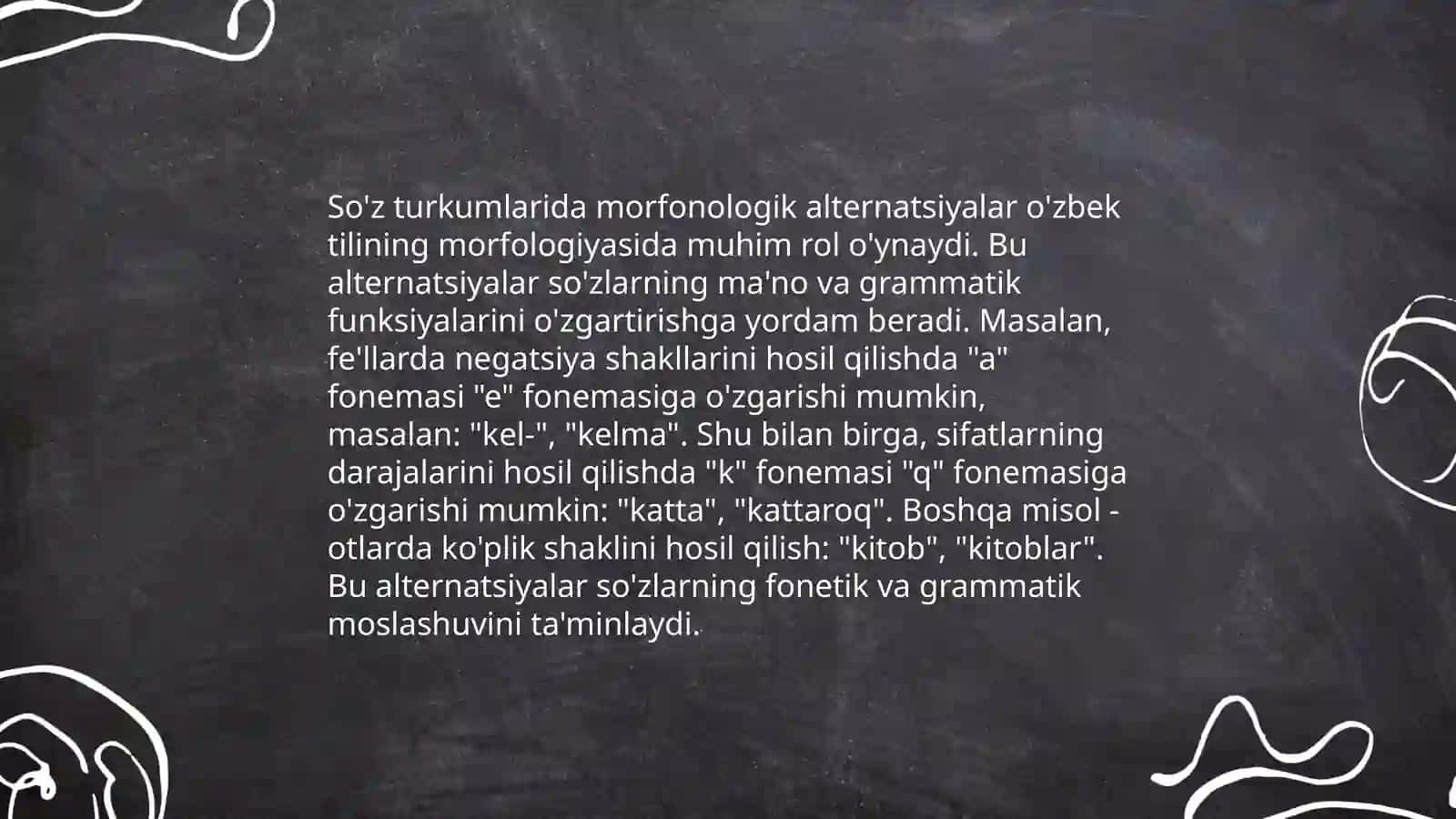So'z turkumlaridagi morfonologik alternatsiyalar. leksikologiyaning asosiy tushunchalari va tahlil usullari. Sistem leksikologiya va tarixiylik. Leksema va so'zning tuzilishi.Morfologiya va uning tilshunoslik bo'limlari bialn munosabati. So'z va so'z turkumlari, semantik tasnifi. Otlarning semantik guruhi 3
