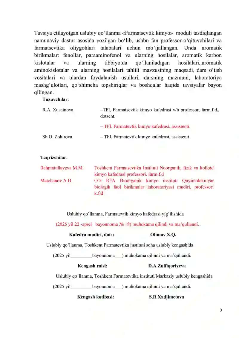 AROMATIK BIRIKMALAR. FENOLLAR, PARAAMINOFENOL VA ULARNING HOSILALARI TAHLILI 3