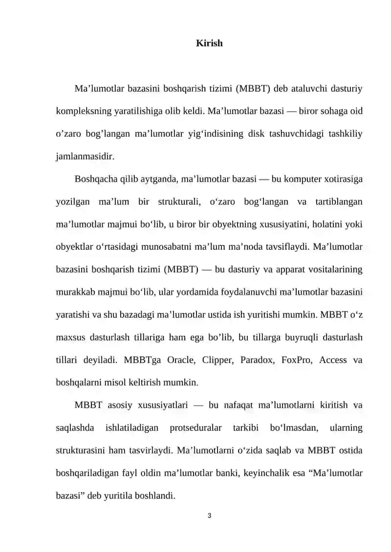 Ma’lumotlar bazasi boshqarish tizimi 3