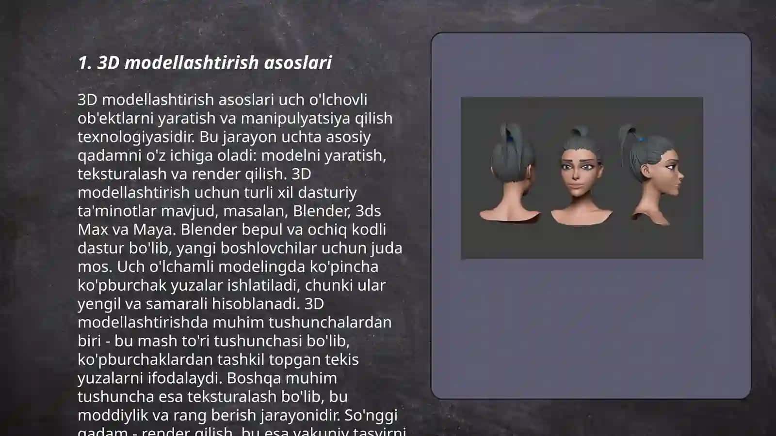 3D modellashtirish asoslari 3
