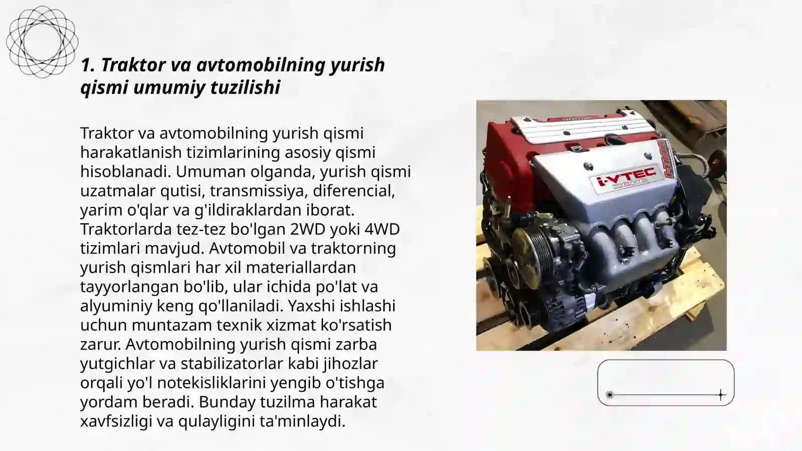 Traktor va avtomobilning yurish qismi tuzilishini o‘rganish 3