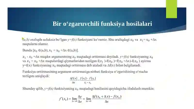 Hosila va uni hisoblash qoidalari 3