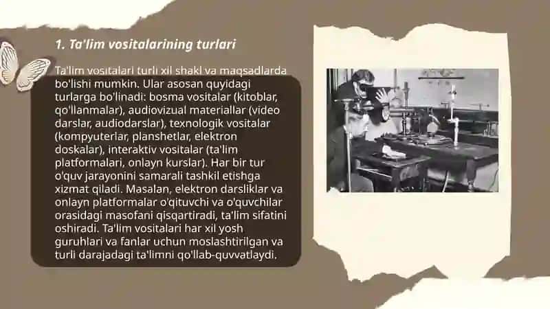 Ta'lim vositalari haqida tushuncha, ta'lim turlarining o'ziga xos xususiyatlari 3
