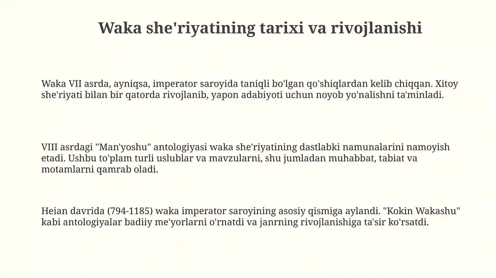Waka she'riyatining tarixi va rivojlanishi 3