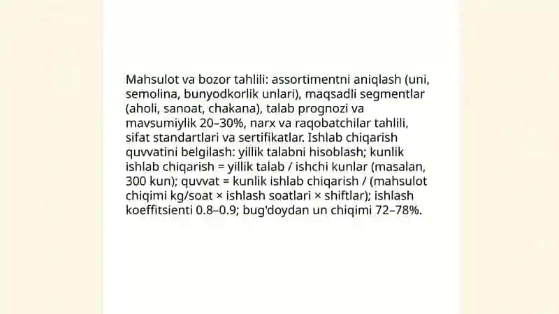 Un mahsulotlari ishlab chiqarish korxonalarini loyihalash 3