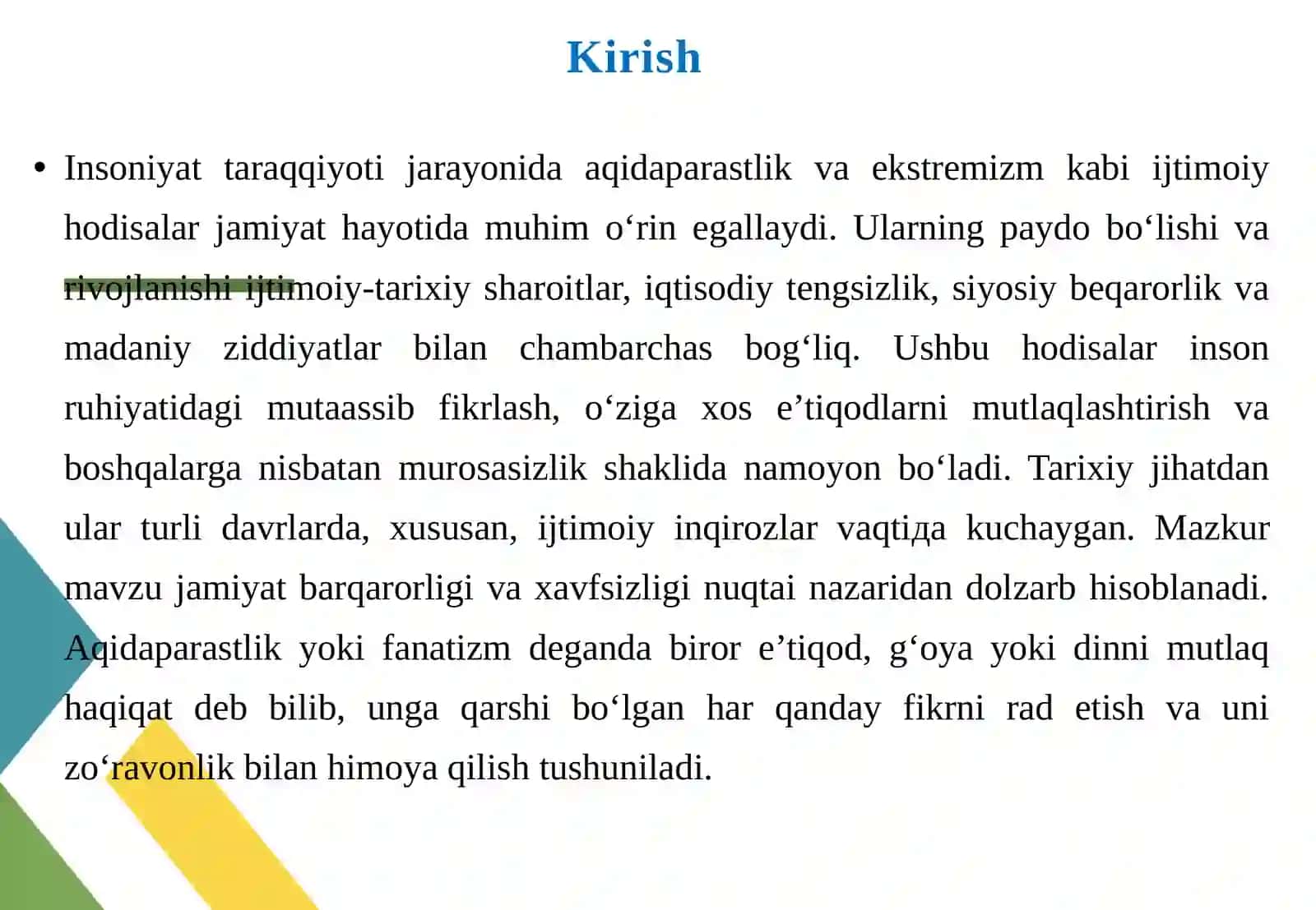 Aqidaparastlik va ekstremizmning paydobo‘lishining ijtimoiy-tarixiy zaminlari 3