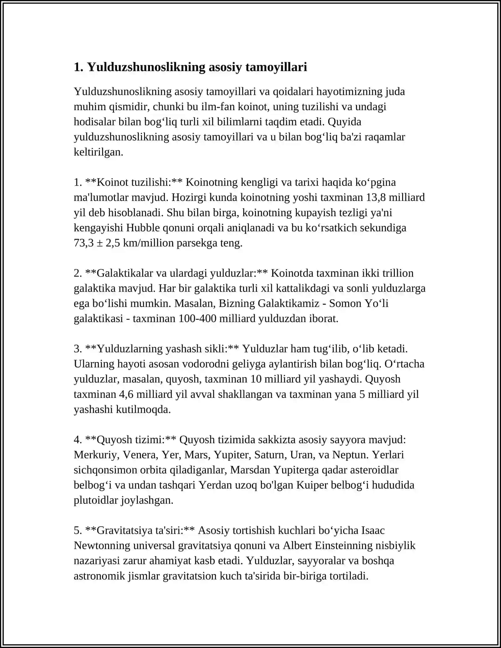 ILDIZGA OID BIR TURDAGI MISOLLARNI ISHLANISHI 3