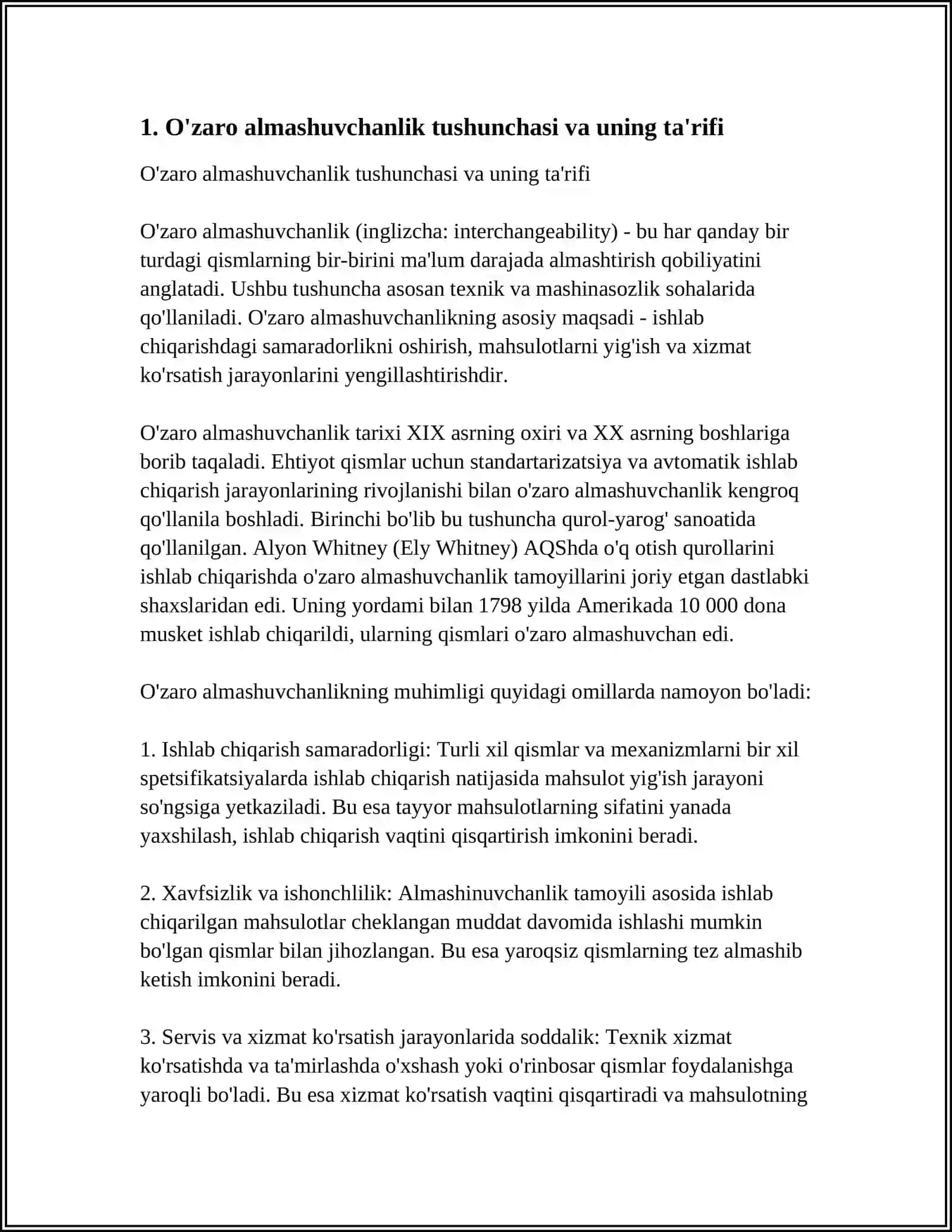 MUSTAQIL ISH Mavzu: ÒZARO ALMASHUVCHANLIKNING AVTOMOBIL YÒLLARINI QURISHDAGI AHAMIYATI 3