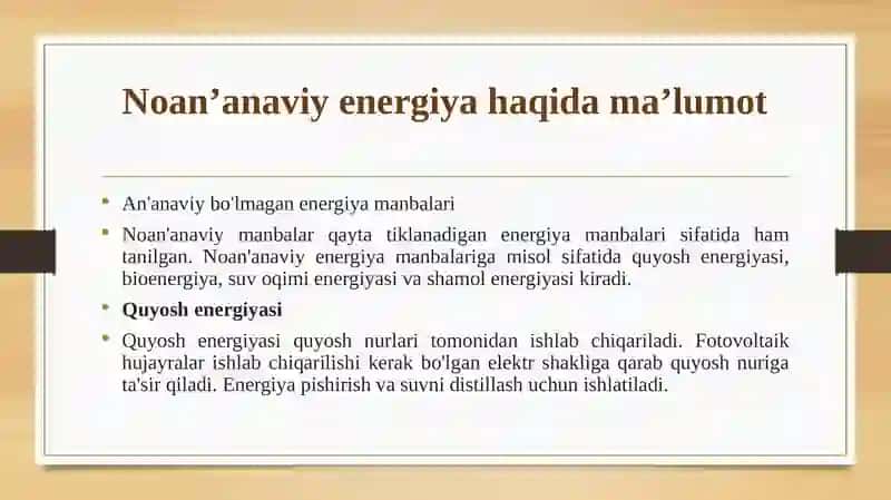 Noan’anaviy energiya ishlash chiqarish korxonalari investitsiya loyihalari 3