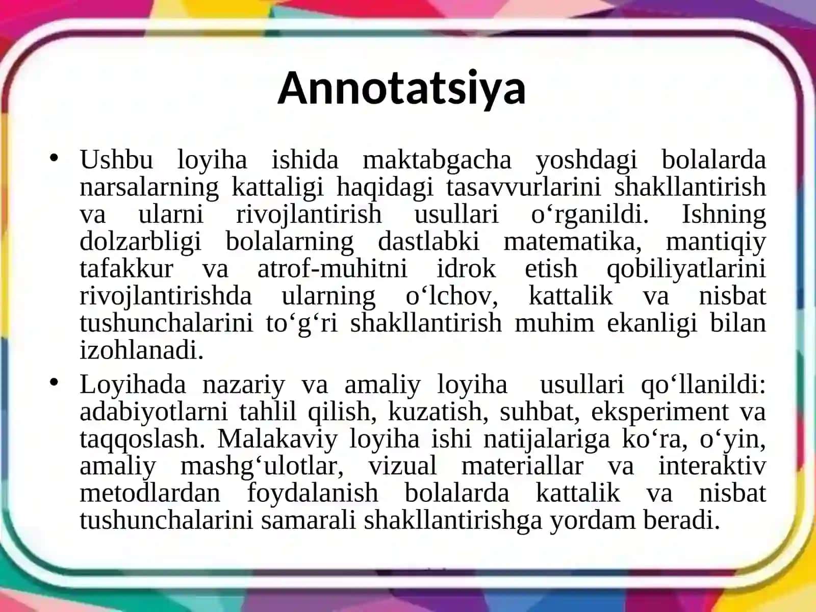 Narsalarni Kattaligi Haqidagi Tasavvurlarini Tarkib Toptirish Usullari 3