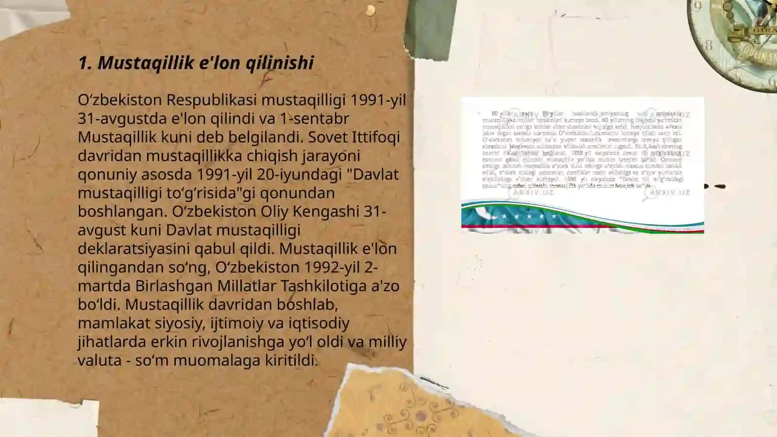 Mustaqil Oʻzbekiston Respublikasining Tashkil Topishi va Uning Tarixiy Ahamiyati 3