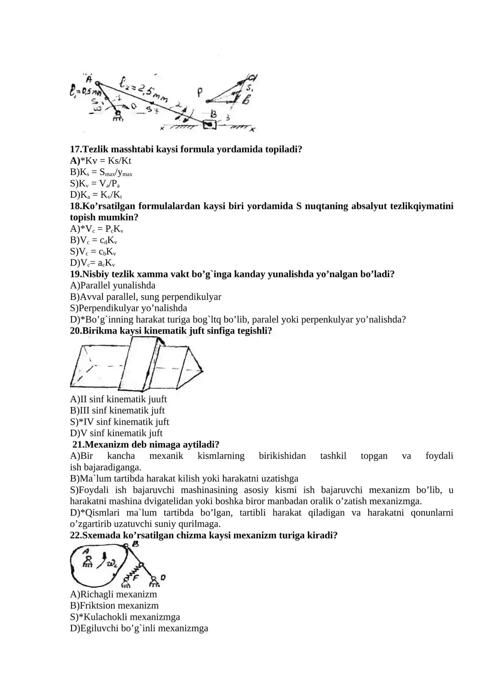 MEXANIZM VA MASHINALAR NAZARIYASI FANIDAN TEST SAVOLLARI 3