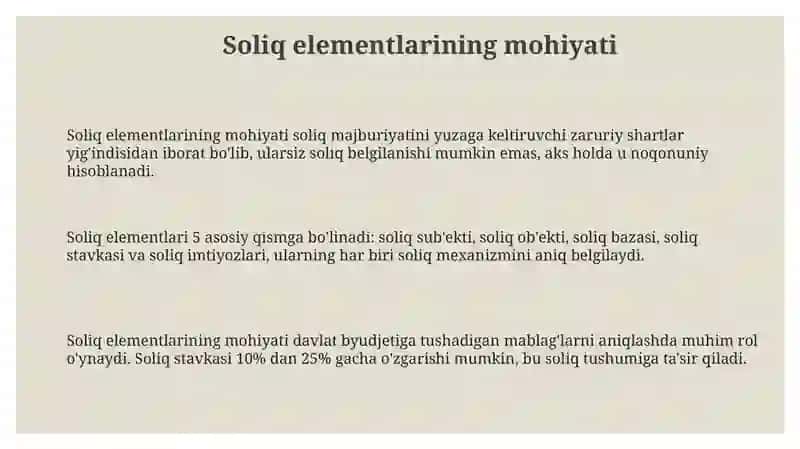 Soliq elementlari mohiyati va tarkibi 3