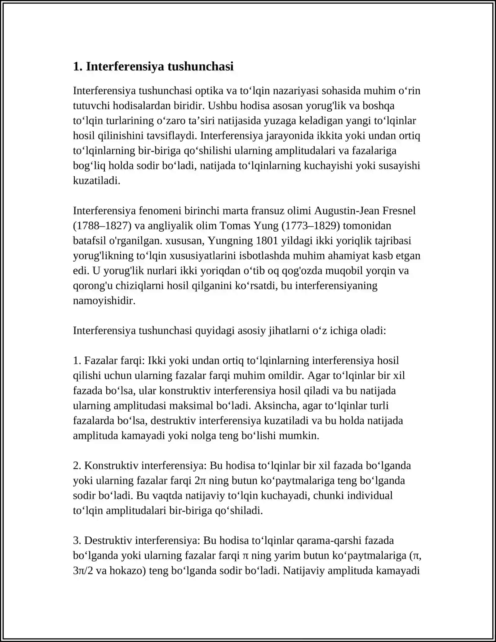 MUSTAQIL ISH Mavzu: INTERFERENSIYA 3
