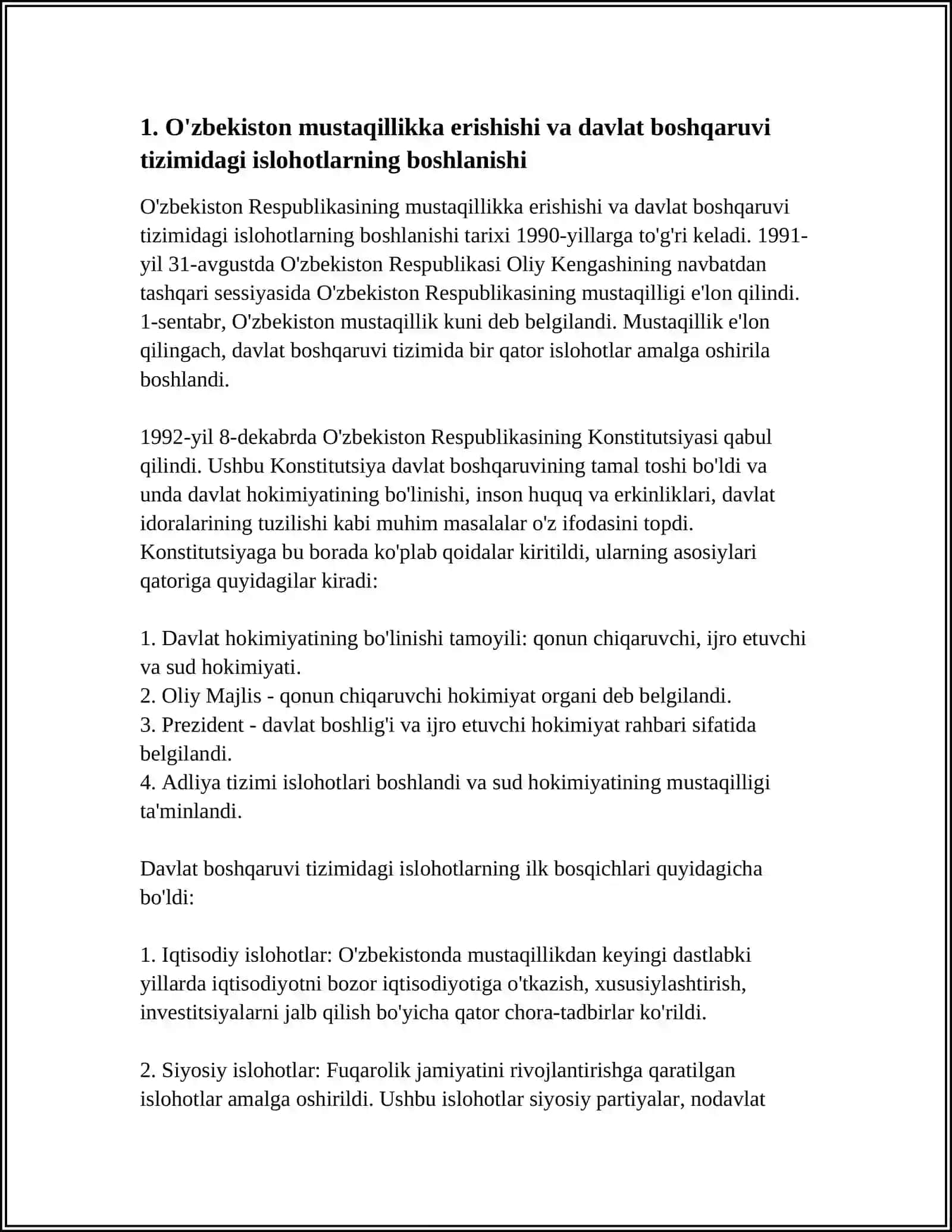 MUSTAQILLIK YILLARIDA DAVLAT BOSHQARUVI TIZIMIDA AMALGA OSHIRILGAN ISLOHOTLAR 3