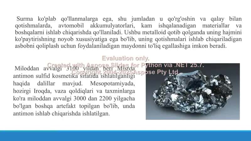 4. V guruh Sb+2, Sb+5 kationlarining tibbiyotda qo’llanilishi va analitik reaksiyalar. Taqdimot 9 bet 3