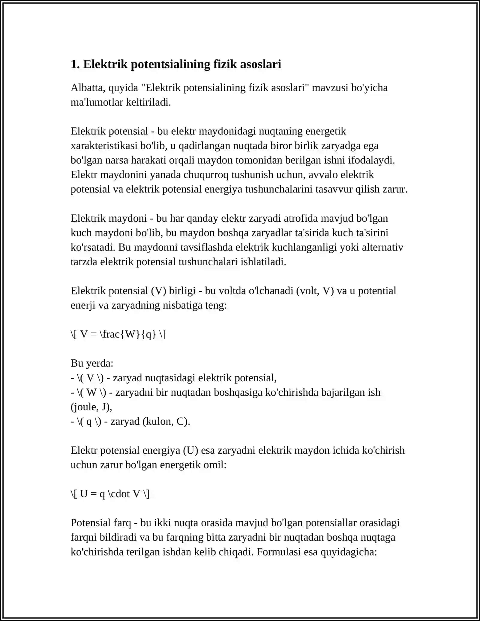 BIOPATENSIALLARNI QAYD QILISHNING FIZIK ASOSLARI. ELEKTROKARDIOGRAFIYANING FIZIK ASOSLARINI ORGANISH 3