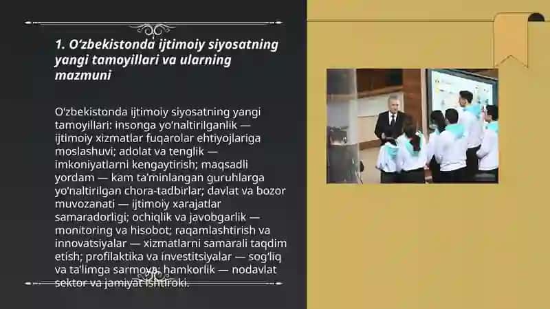 Oʻzbekistonda ijtimoiy sohada amalga oshirilayotgan oʻzgarishlar mazmun va mohiyati 3