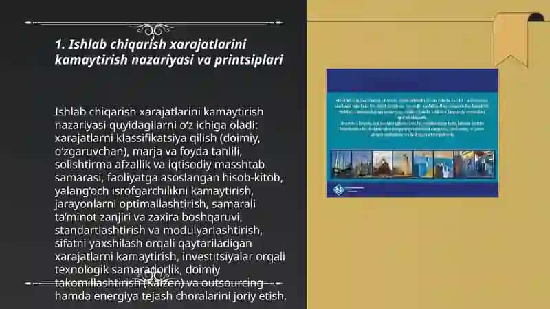 Ishlab chiqarish xarajatlarini minimallashtirish shartlari va korxonaning zararsiz ishlash nuqtasi hisoblash usullari 3