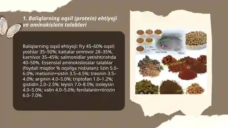 Baliqlarning ozuqa moddalariga bo'lgan extiyoji va omuxta yemlarga qo'yiladigan talablar 3