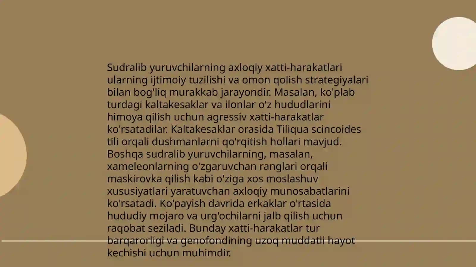 Sudralib yuruvchilar hayvonlarning oziga xos etologik xususiyatlari 3
