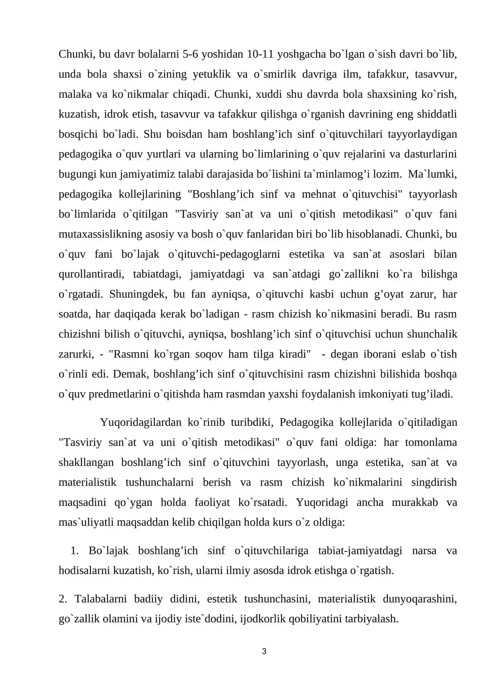 Umumtalim maktablarida o’quvchilarni natyurmort ishlashga o’rgatish metodikasi Bitiruv malakaviy ishi. Kurs ishi 3