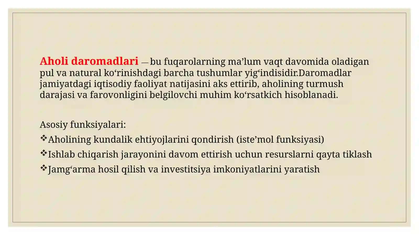 Aholi daromadlari , uning turlari va shakllanish manbalari 3