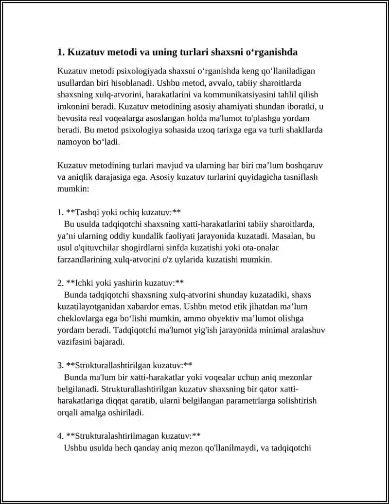 PSIXOLOGIYA: SHAXSNI ÒRGANISH METODLARI 3