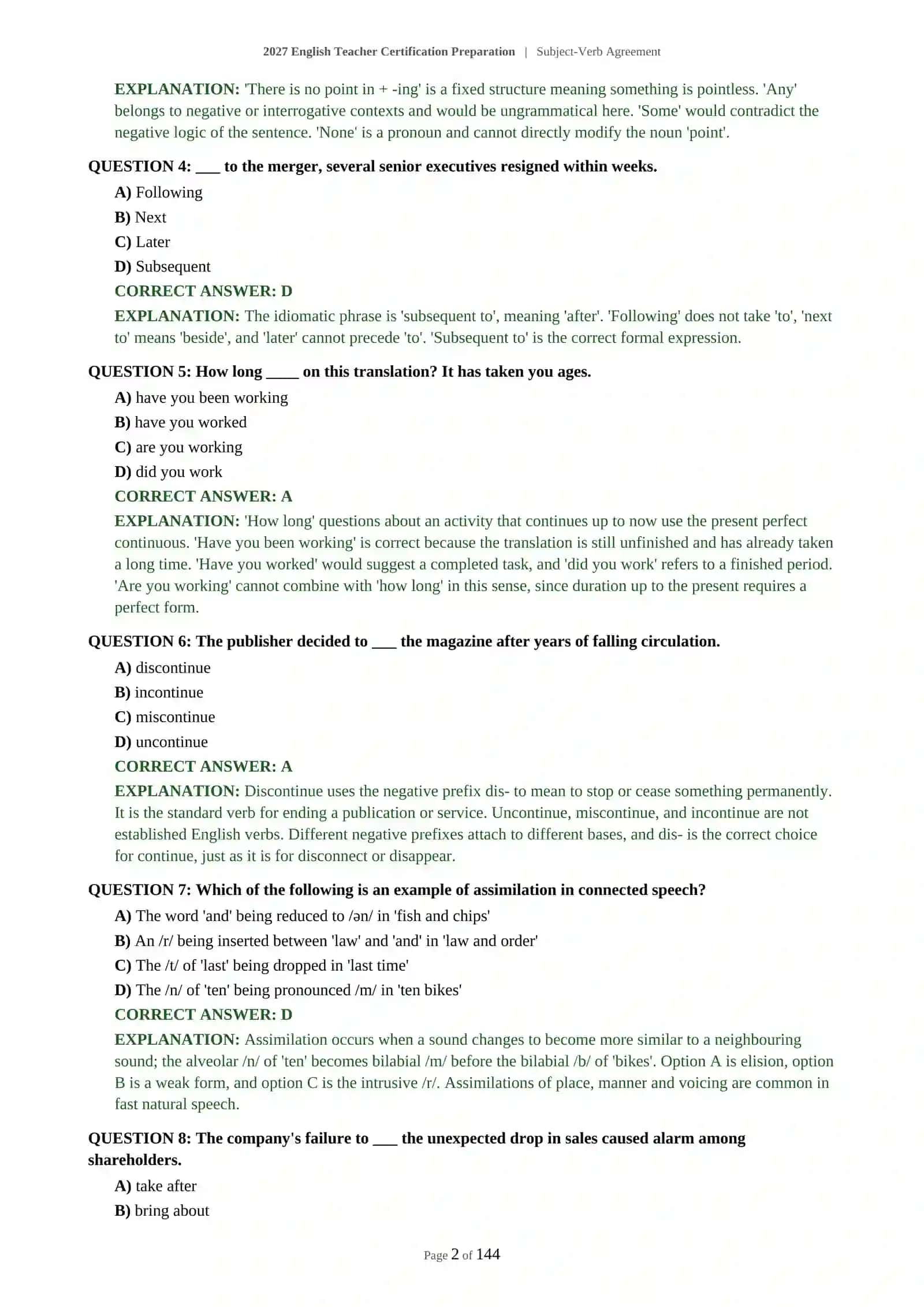 English Teacher Certification Preparation | Subject-Verb Agreement 3