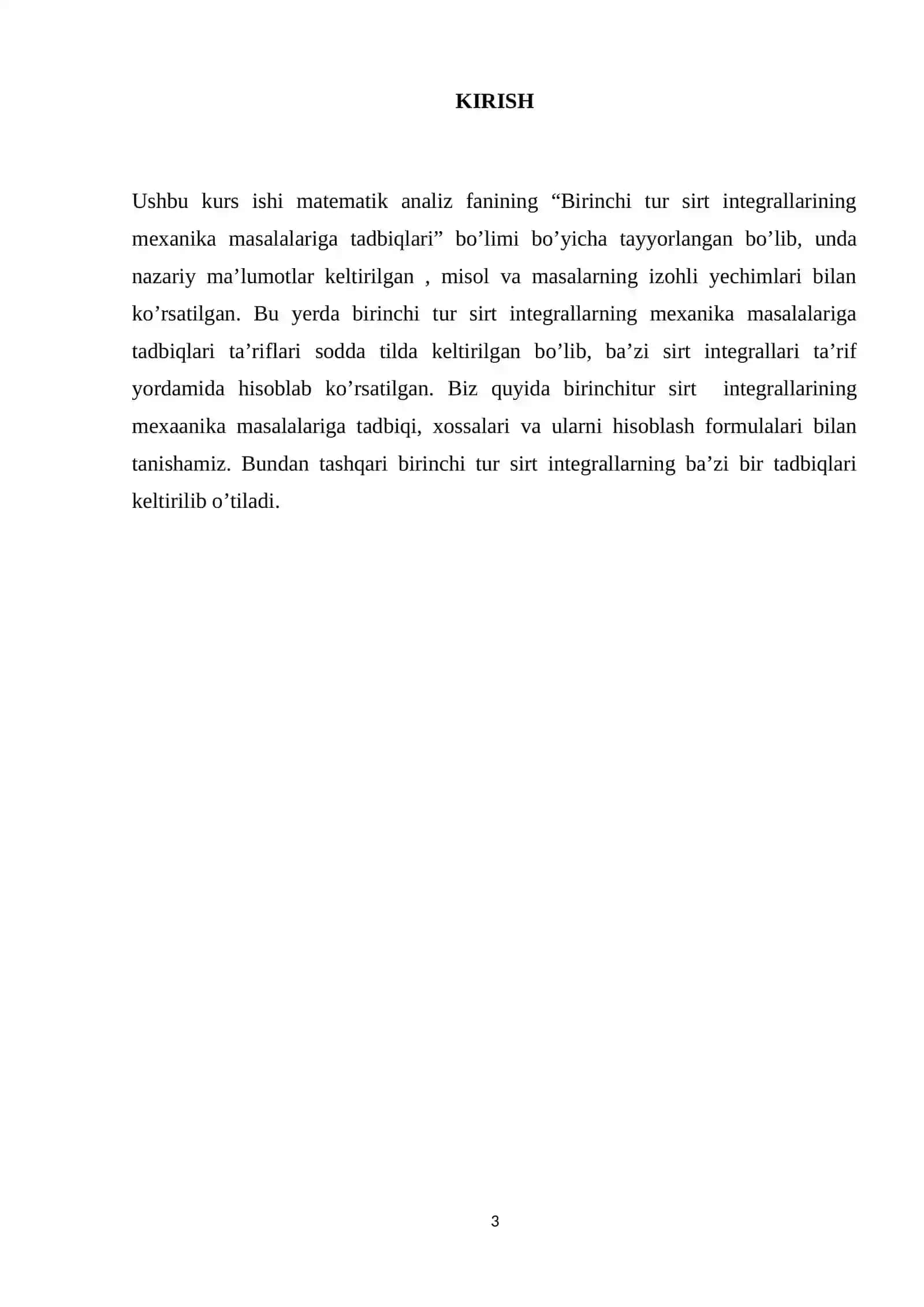 Birinchi tur sirt integrallarining mexanika masalalariga tadbiqlari 3