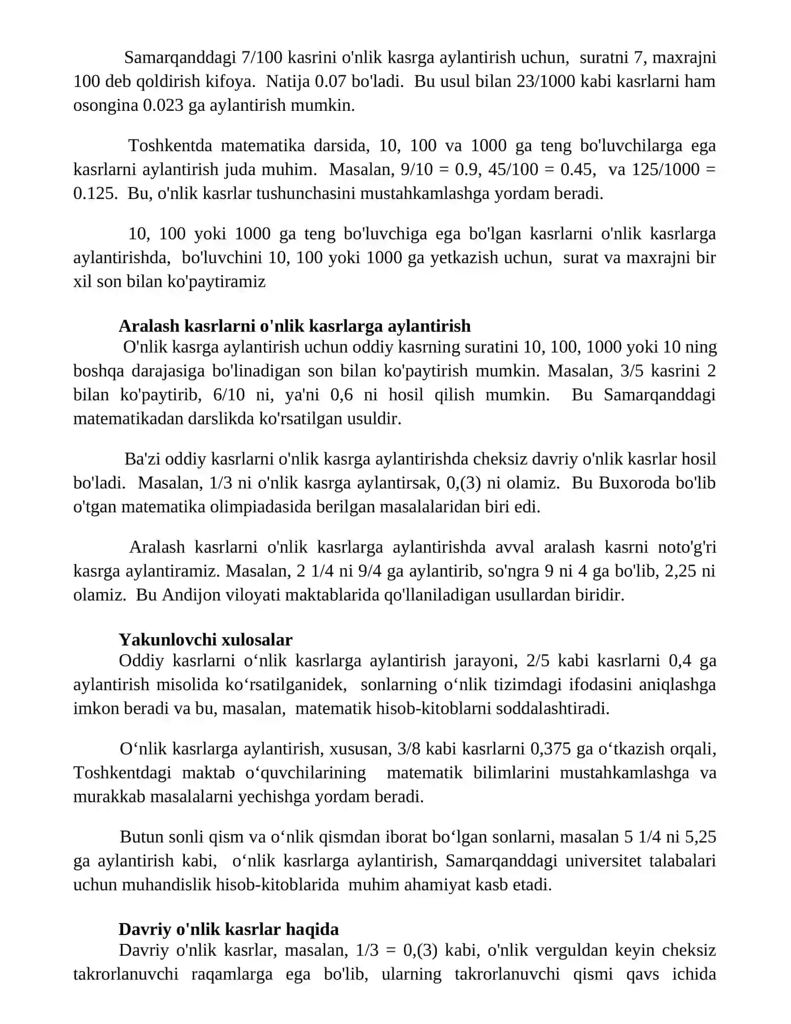Oddiy kasrlarni o'nli kasrlarga aylantirish 3