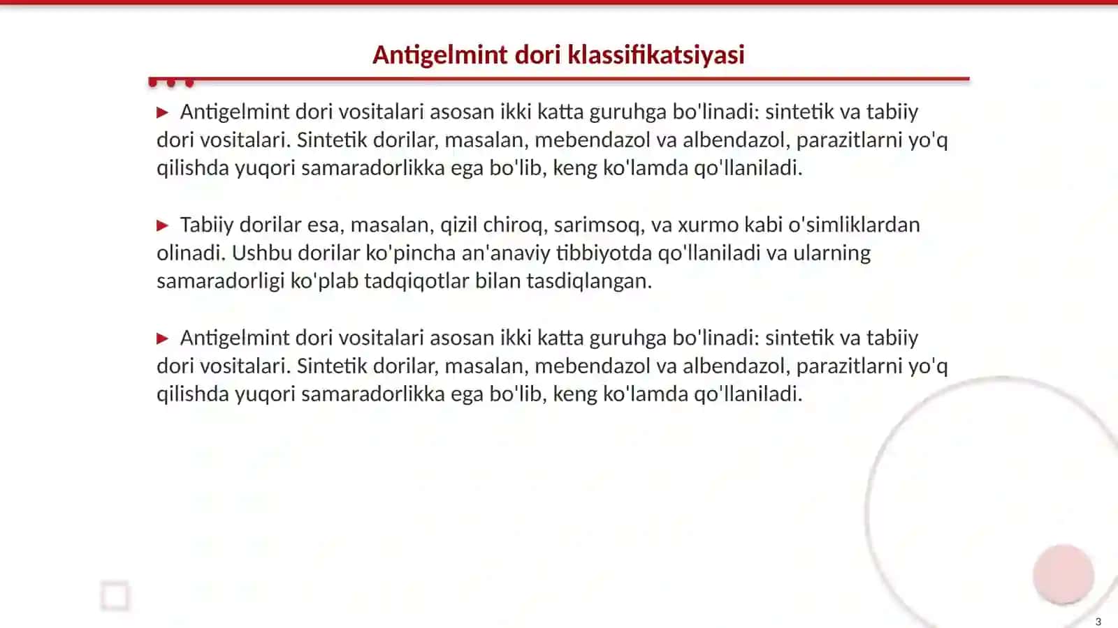 Antigelmint dori vositalari. Biologik obyektdan ajratib olish va tahlil qilish 3