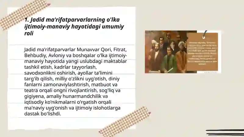 Jadid ma'rifatparvarning o'lka ijtimoiy-manaviy hayotida tutgan õrni 3