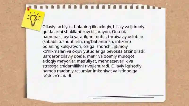 Tarbiyaga tasir etuvchi omillar. Tarbiya nazaryasi va tarbiya turlari 3