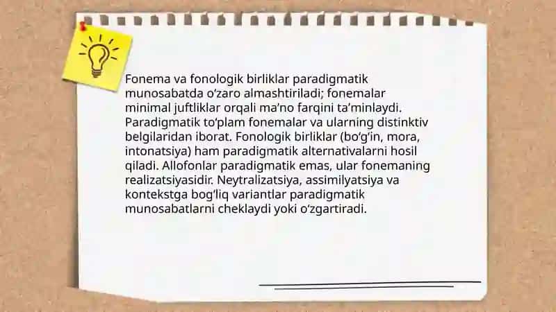 Til sathi birliklari oʻrtasidagi paradigmatik, va izomorflik munosabatlari 3