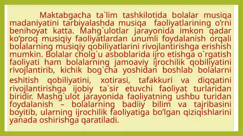 Bolalarda qoʼshiq kuylash malakalarini shakllantirish bosqichlarini tavsiflash 3