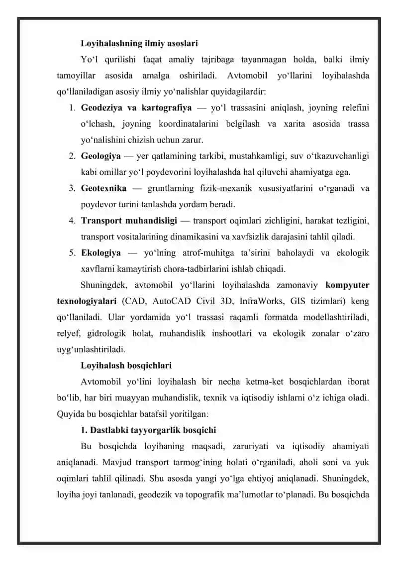 Avtomobil yo‘llarini loyihalash, jihozlash va obodonlashtirish 3