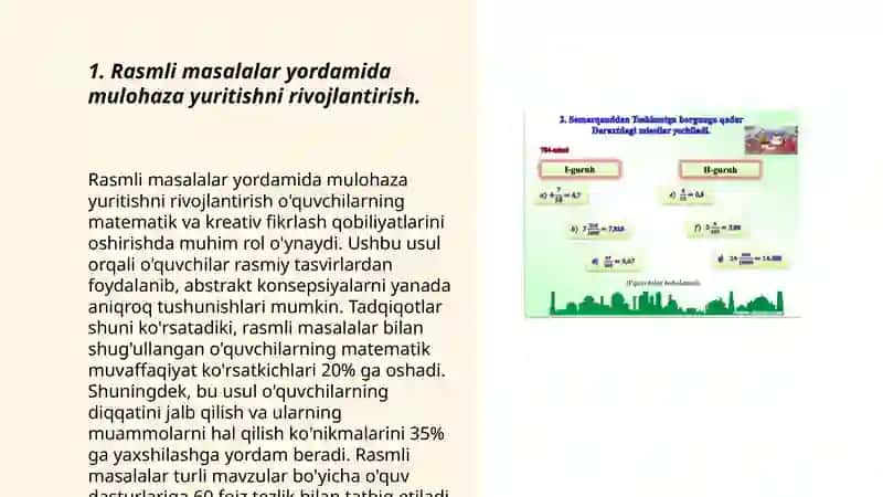 Boshlang'ich sinf matematika darsliklaridagi rasmli masalalar bilan ishlash metodikasi 3