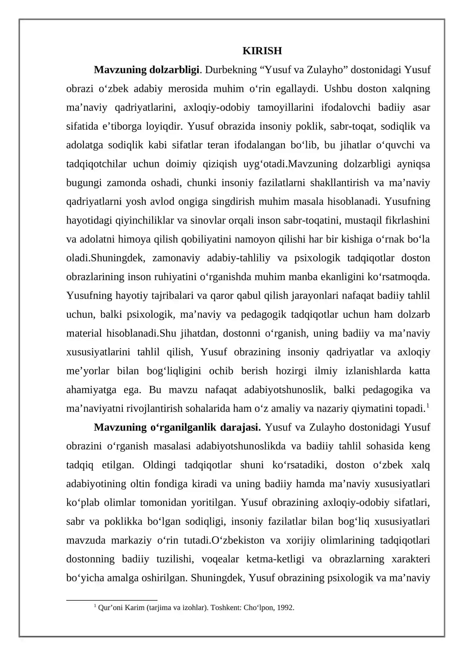 Durbekning “Yusuf va Zulayho” dostonida Yusuf obrazi 3