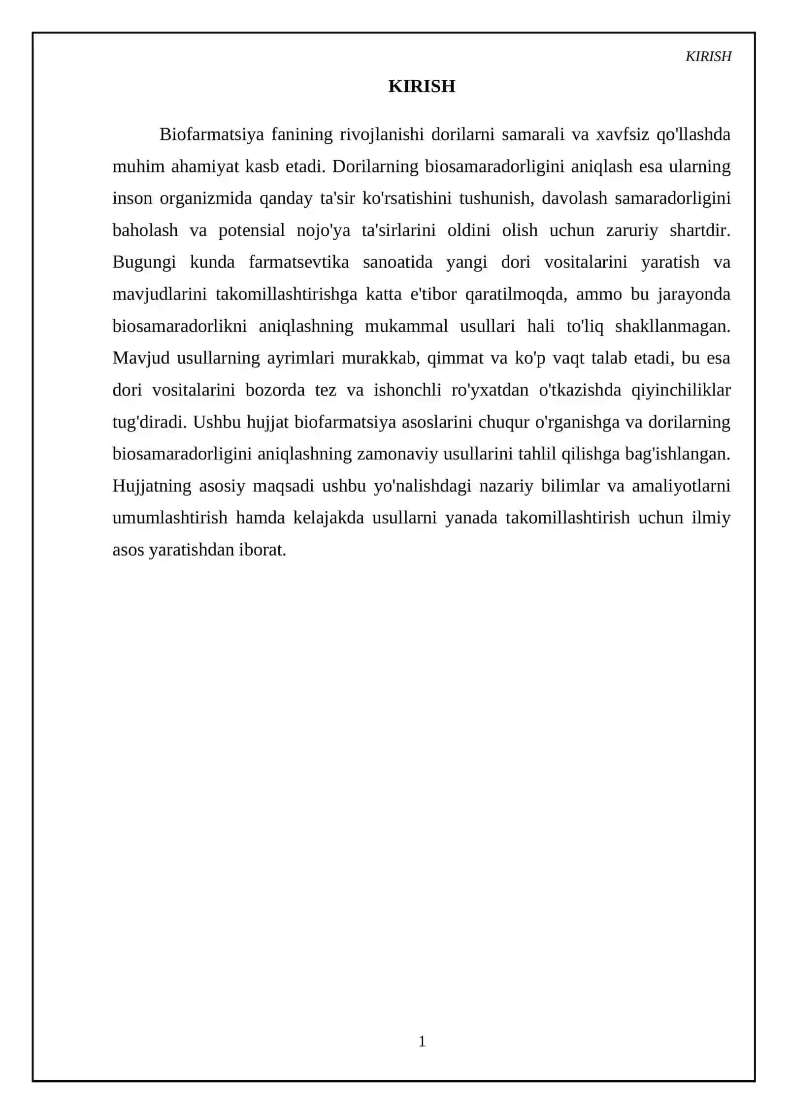 Biofarmatsiya asoslari. Dorilarning biosamaradorligini aniqlash usullari 3