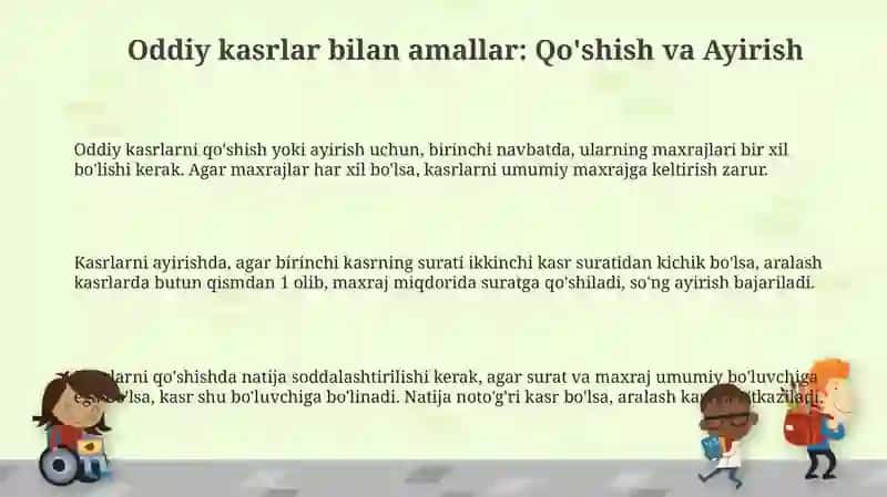 Oddiy va oʻnli kasrlar ustida toʻrt amalga doir misol va masalalar 3