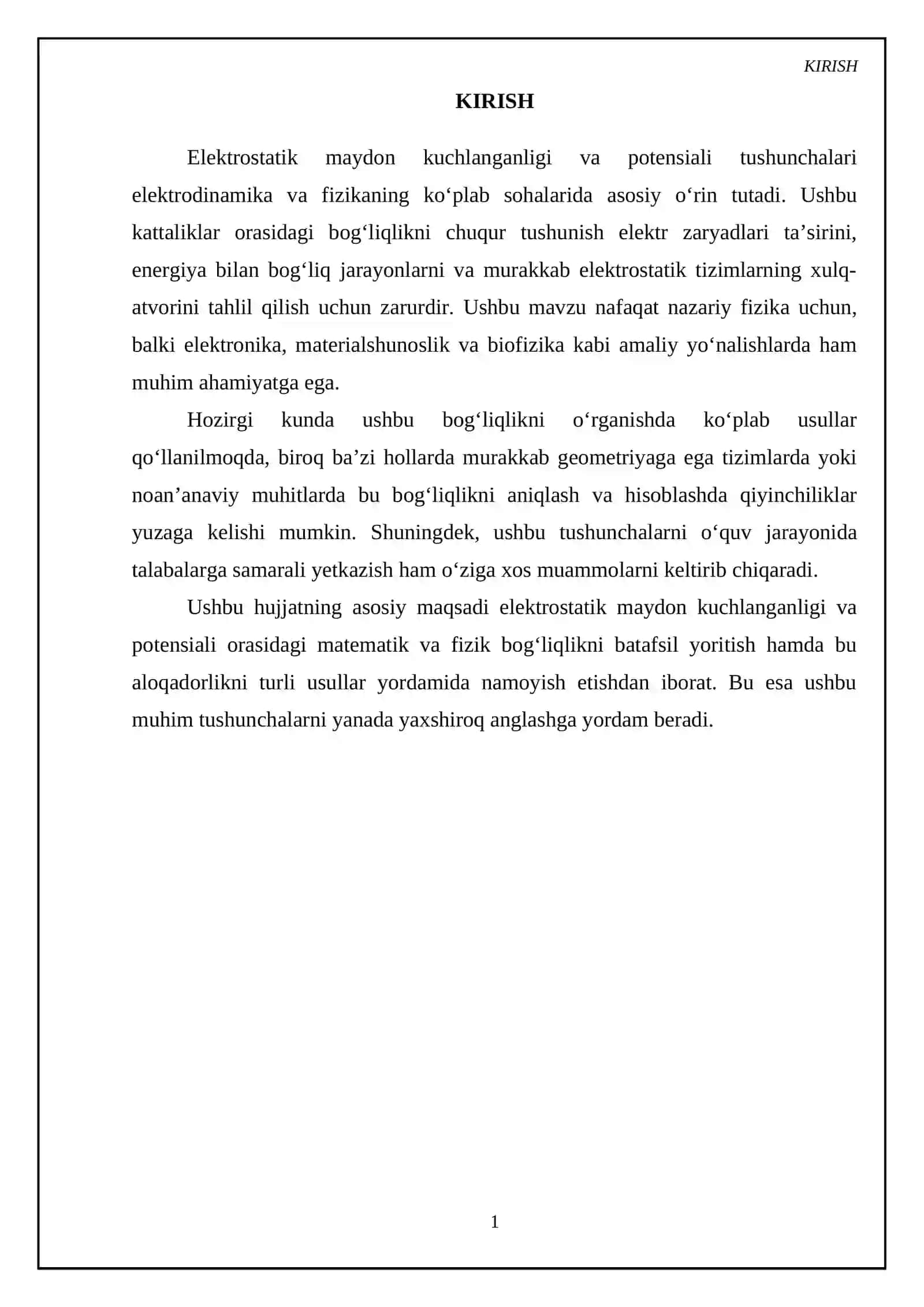 Elektrostatik maydon kuchlanganligi bilan potensiali orasidagi bogʻlanish 3