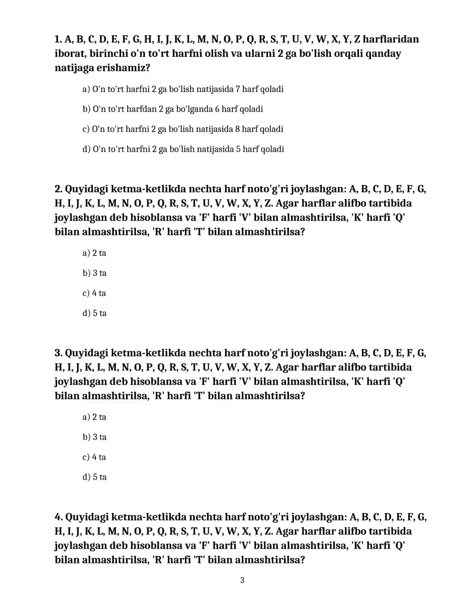 DAVLAT XIZMATIGA ISHGA KIRUVCHILAR UCHUN 50 TA MANTIQIY (IQ) TEST VA ULARNING YECHIMI 3