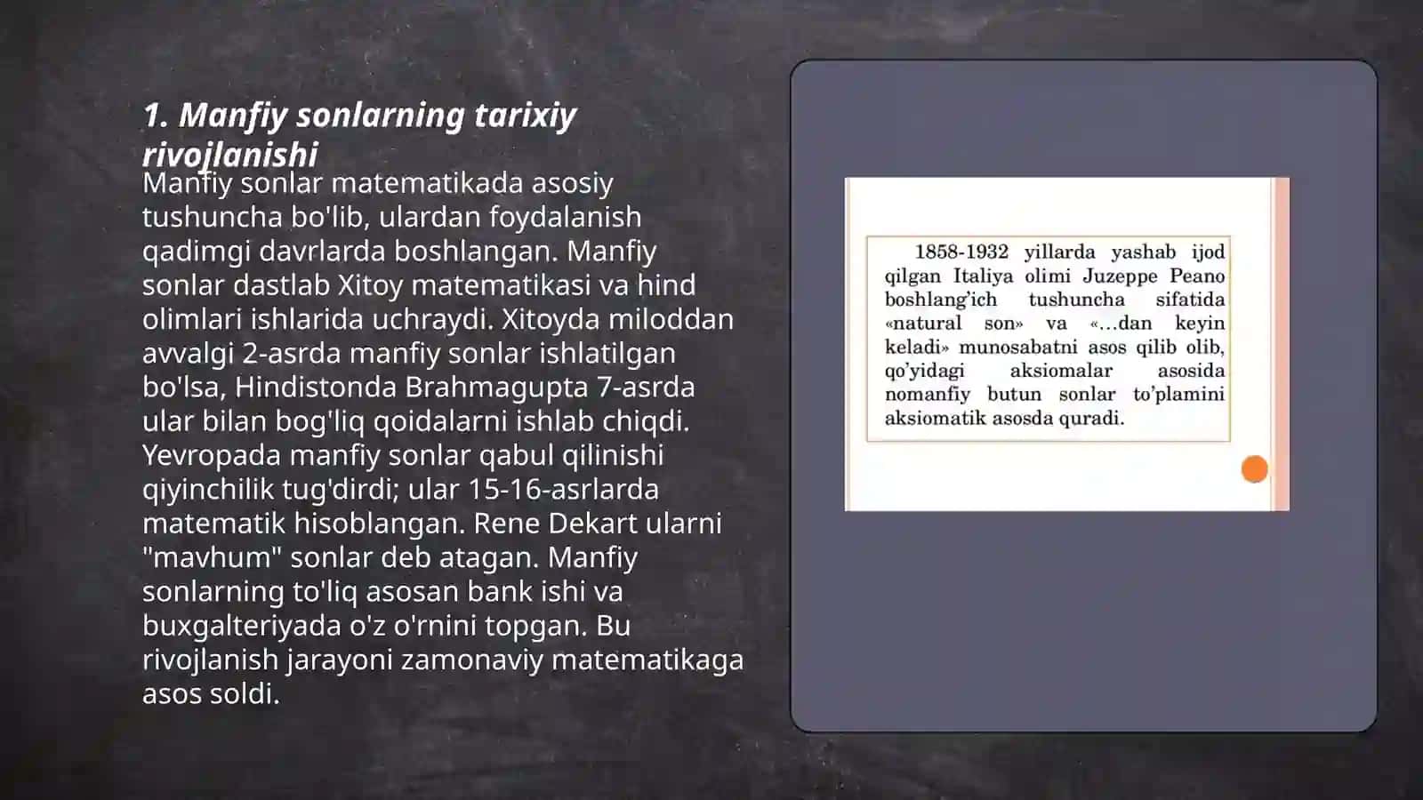 Manfiy son va kasr tushunchasining vjudga kelishi haqida tarixiy ma'lumot 3