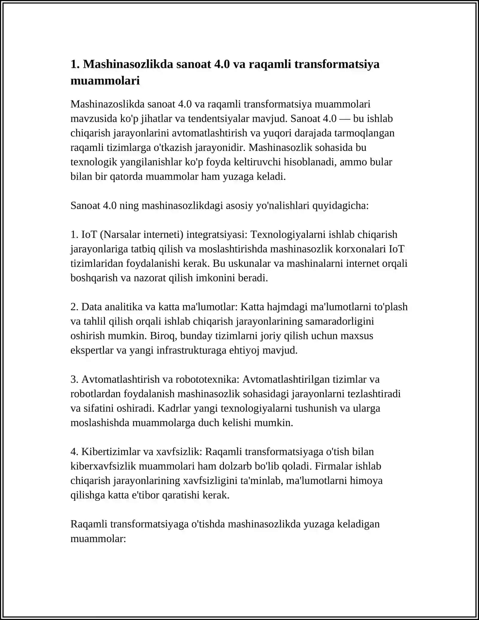 MASHINASOZLIKDAKOMPLEKS AVTOMATLASHTIRISHNING RIVOJLANISH MUAMMOLARI VA YONALISHLARI 3