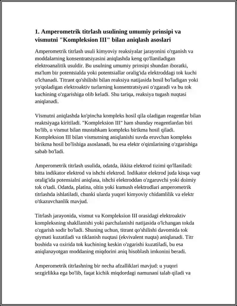 AMPEROMETIRIK TITRLASH USULIDA VISMUTNI KONSENTRATSIYASINI KOMPLEKSIONIII BILAN ANIQLASH 3